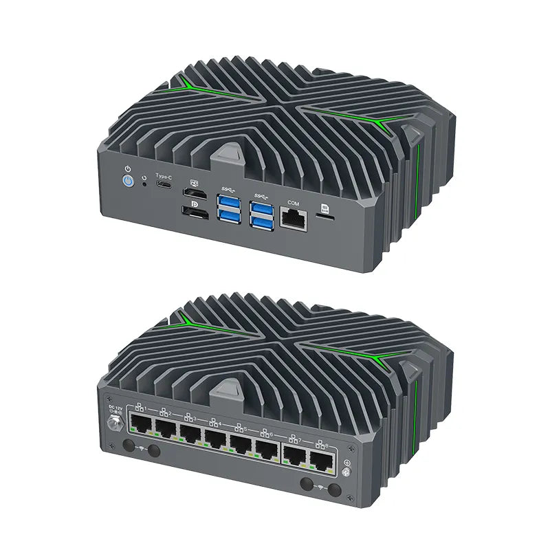 Intel Core Ultra 5 125U Fanless Aluminum Industrial Mini PC – DDR5, 8× LAN, 1× COM