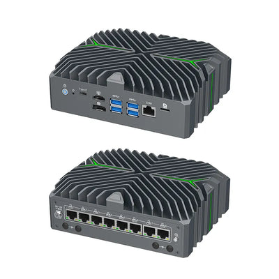 Intel Core Ultra 5 125U Fanless Aluminum Industrial Mini PC – DDR5, 8× LAN, 1× COM