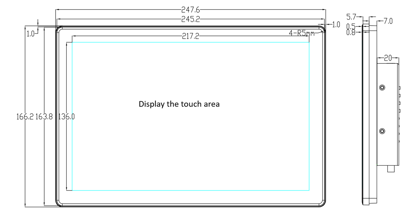 10.1" RK3576S 2x INT SPK All in One HMI Android Panel PC, IPS, ABS Frame