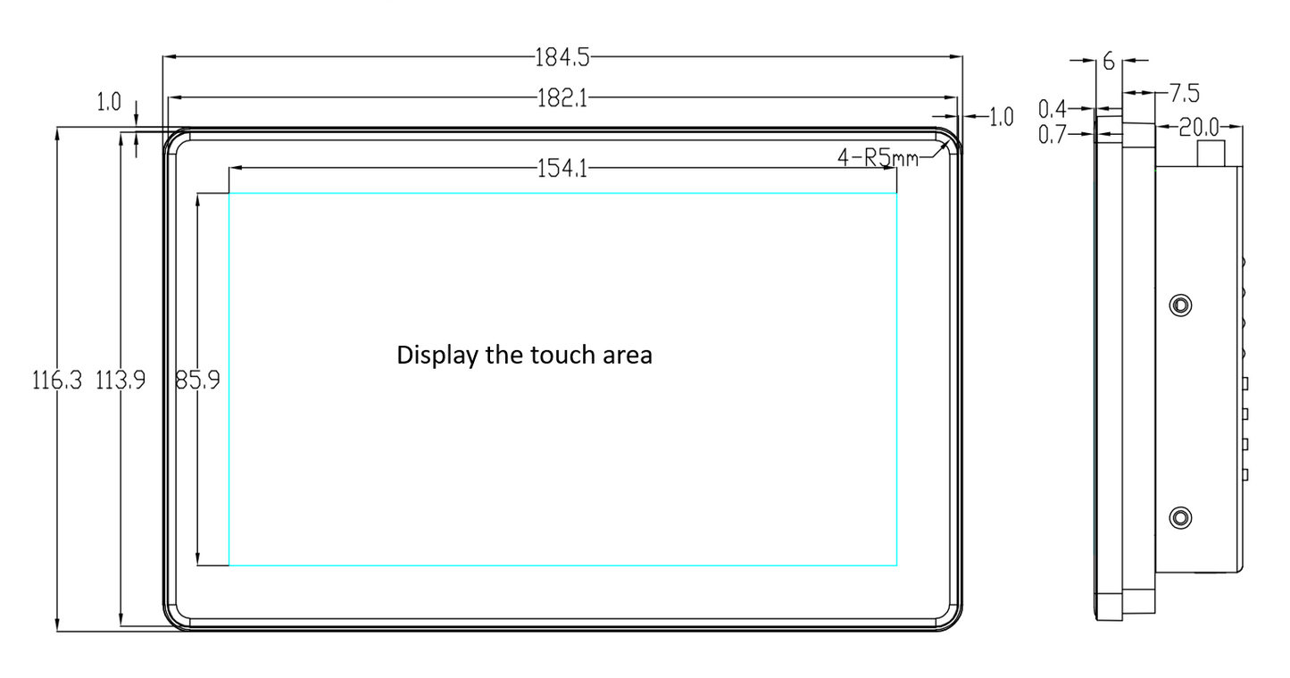 7" inch RK3568 2x INT SPK All in One HMI Android Panel PC, IPS, ABS Frame