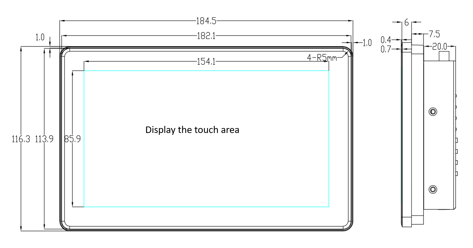 7" inch A133P 2x INT SPK All in One HMI Android Panel PC, IPS, ABS Frame