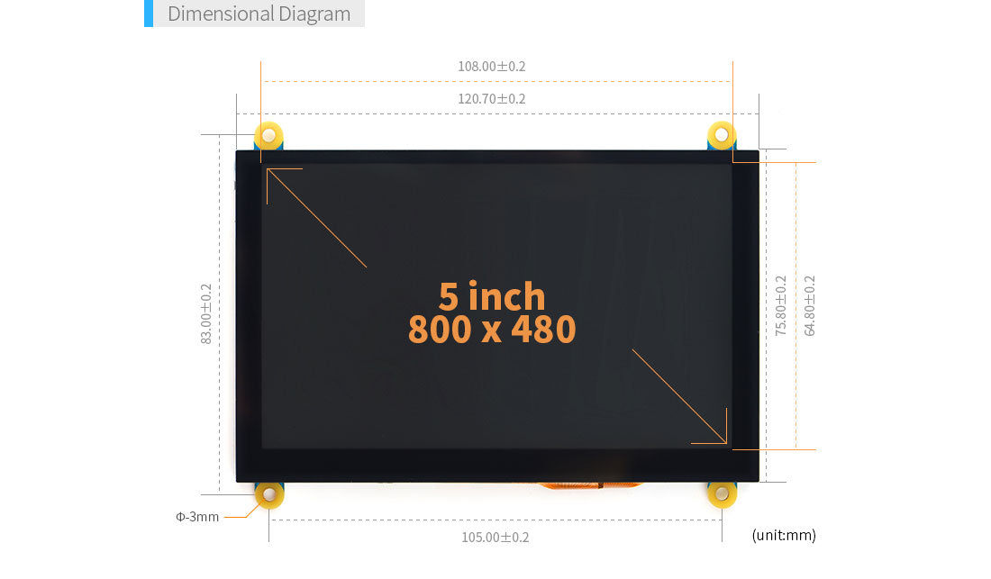 W500 5" LCD Display- 800x480 Capacitive Touch Screen for Android and Linux