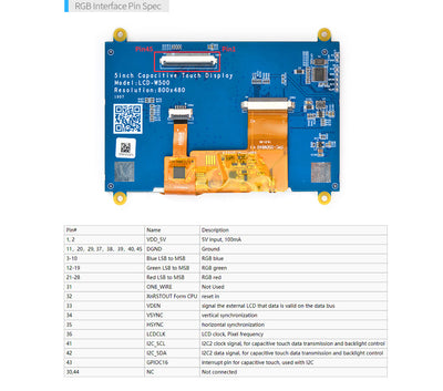 W500 5" LCD Display- 800x480 Capacitive Touch Screen for Android and Linux