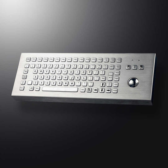 D-8606-DESK Customizable Layout Ruggedized Waterproof And Vandalproof Industrial Desktop Metal Keyboard With 38mm Trackball
