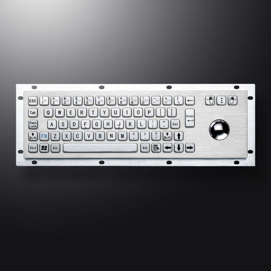 D-8635G-S Rugged IP65 Waterproof Panel Mount USB Wired Stainless Steel Industrial Metal Keyboard With Steel Trackball