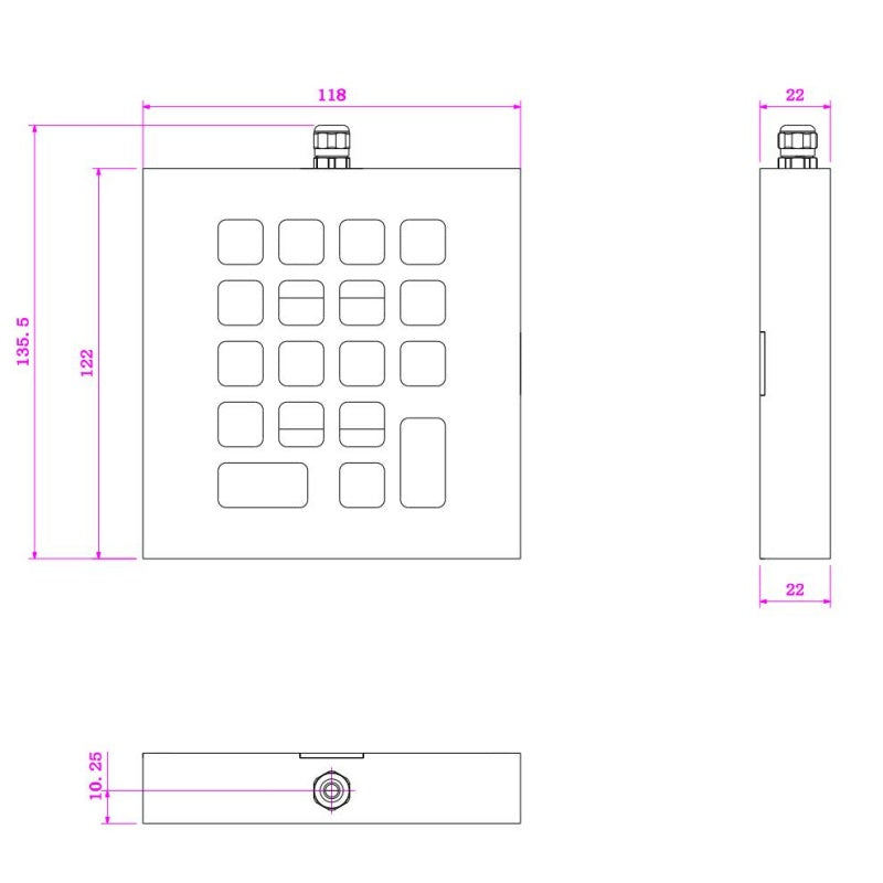 D-89201 18 Keys Desktop IP65 Compact Vandal Proof Stainless Steel Metal Numeric Keypad