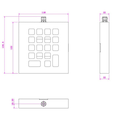 D-89201 18 Keys Desktop IP65 Compact Vandal Proof Stainless Steel Metal Numeric Keypad