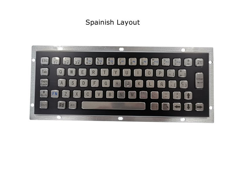 D-8601B-S 65 Keys Vandal Proof Panel Mount Industrial Keyboard With Black Panel and Sliver Button