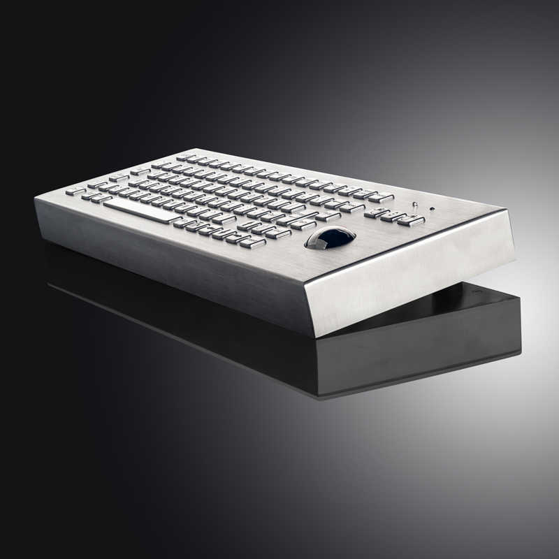 D-8606-DESK Customizable Layout Ruggedized Waterproof And Vandalproof Industrial Desktop Metal Keyboard With 38mm Trackball