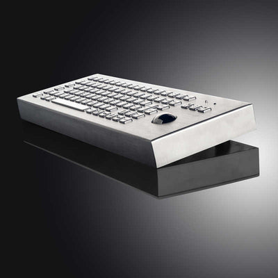 D-8606-DESK Customizable Layout Ruggedized Waterproof And Vandalproof Industrial Desktop Metal Keyboard With 38mm Trackball