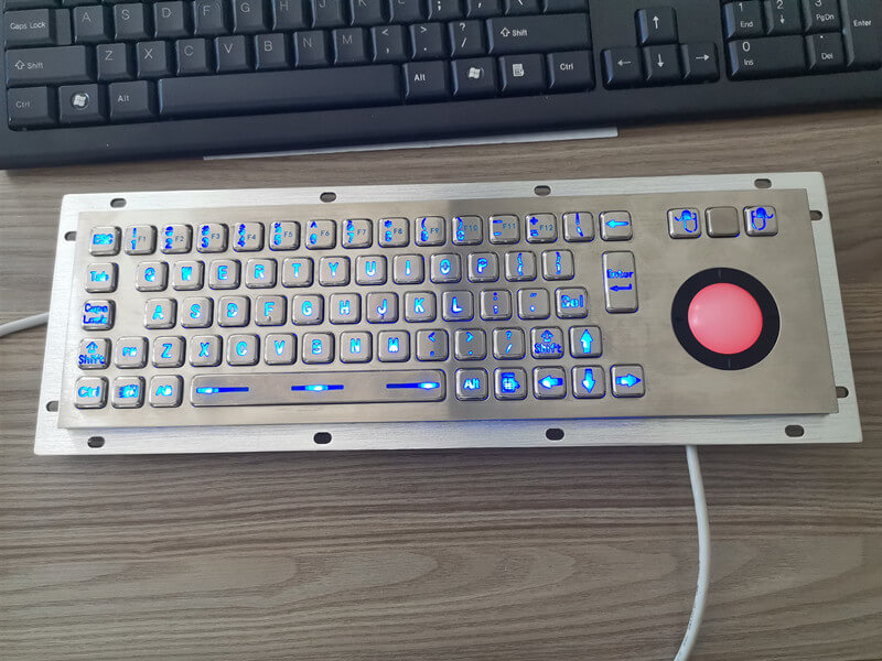 D-8635G-BG Panel Mount Backlit Keyboards Stainless Steel Industrial Metal Keyboard With Backlight Trackball Mouse