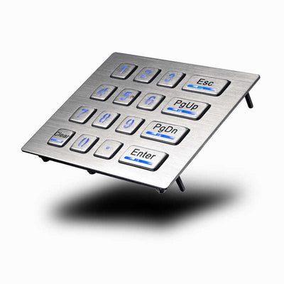 D-8281 16 Keys Industrial Vandal Proof IP65 Waterproof LED Backlight 4 x 4 USB Numeric Metal Keypad