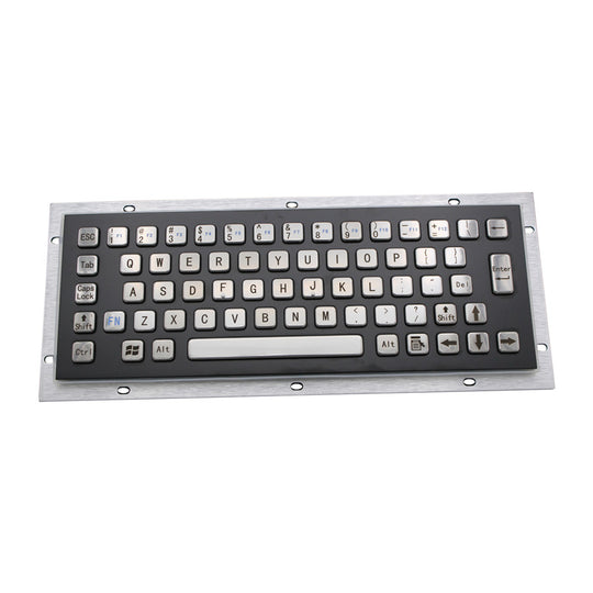 D-8601B-S 65 Keys Vandal Proof Panel Mount Industrial Keyboard With Black Panel and Sliver Button