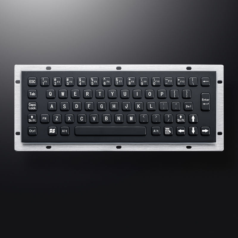 D-8601B 65 Keys Vandal Proof Panel Mount Industrial Stainless Steel Metallic Keyboard In Black With F1-F12 For Self-Service Kiosk