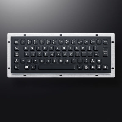 D-8601B 65 Keys Vandal Proof Panel Mount Industrial Stainless Steel Metallic Keyboard In Black With F1-F12 For Self-Service Kiosk