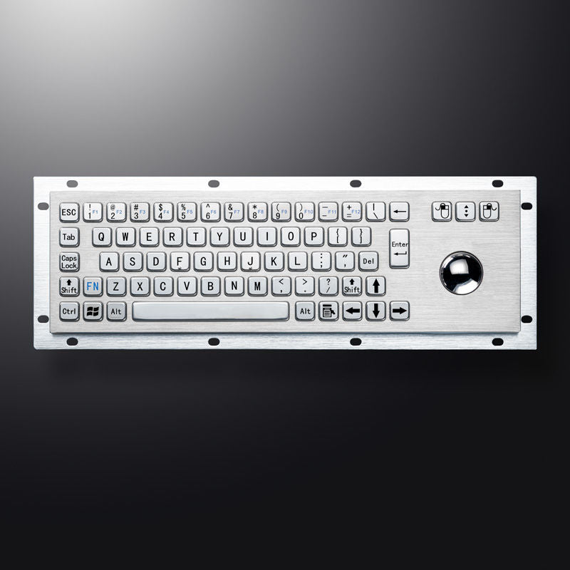 D-8635G-S Rugged IP65 Waterproof Panel Mount USB Wired Stainless Steel Industrial Metal Keyboard With Steel Trackball