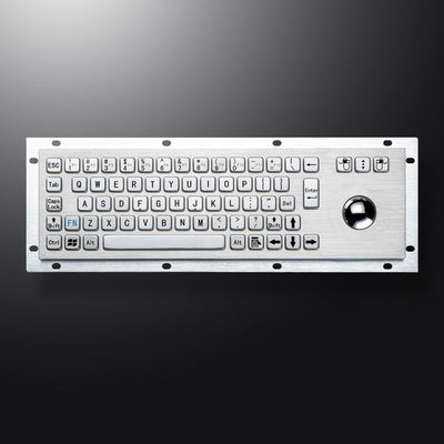 D-8635G-S Rugged IP65 Waterproof Panel Mount USB Wired Stainless Steel Industrial Metal Keyboard With Steel Trackball
