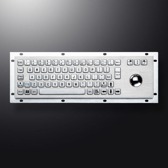 D-8635G-S Rugged IP65 Waterproof Panel Mount USB Wired Stainless Steel Industrial Metal Keyboard With Steel Trackball
