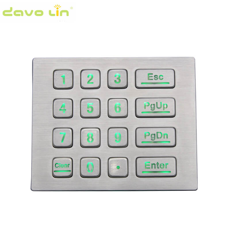 D-8281C 16 Keys Industrial Vandal Proof IP65 Waterproof LED Backlight 4 x 4 USB Numeric Metal Keypad
