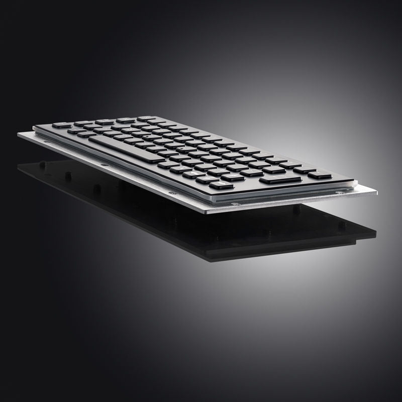 D-8601B 65 Keys Vandal Proof Panel Mount Industrial Stainless Steel Metallic Keyboard In Black With F1-F12 For Self-Service Kiosk