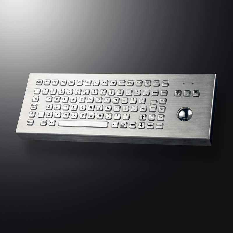 D-8606-DESK Customizable Layout Ruggedized Waterproof And Vandalproof Industrial Desktop Metal Keyboard With 38mm Trackball