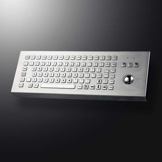 D-8606-DESK Customizable Layout Ruggedized Waterproof And Vandalproof Industrial Desktop Metal Keyboard With 38mm Trackball