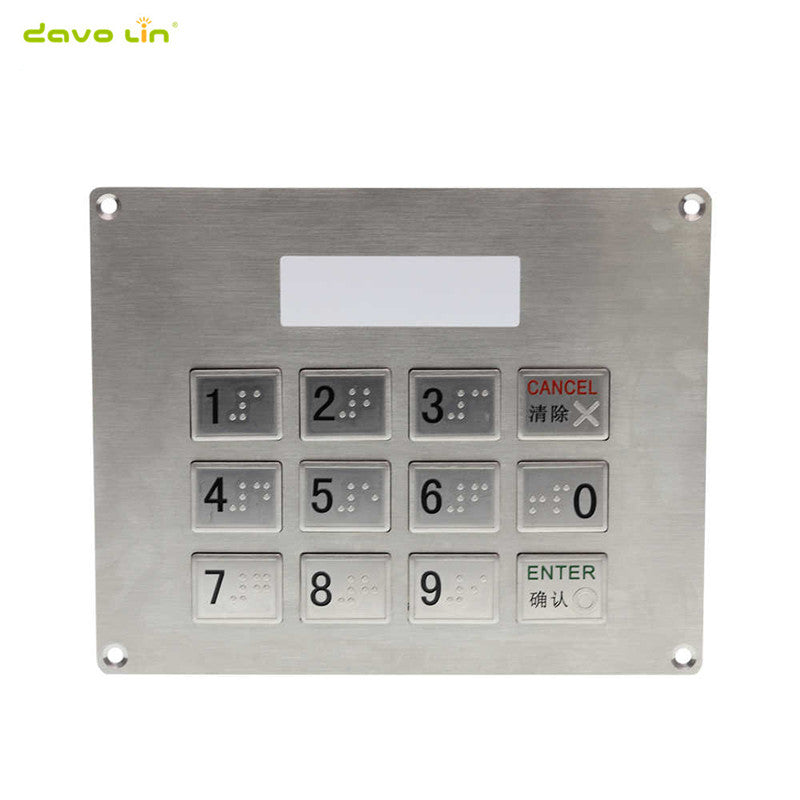 D-8221D 12 Keys Top Mount Metal Keypad With LCD display frame and Braille button