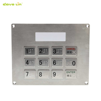 D-8221D 12 Keys Top Mount Metal Keypad With LCD display frame and Braille button