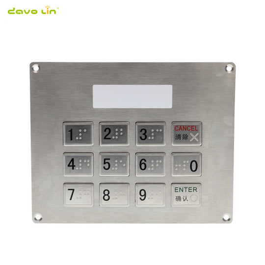 D-8221D 12 Keys Top Mount Metal Keypad With LCD display frame and Braille button
