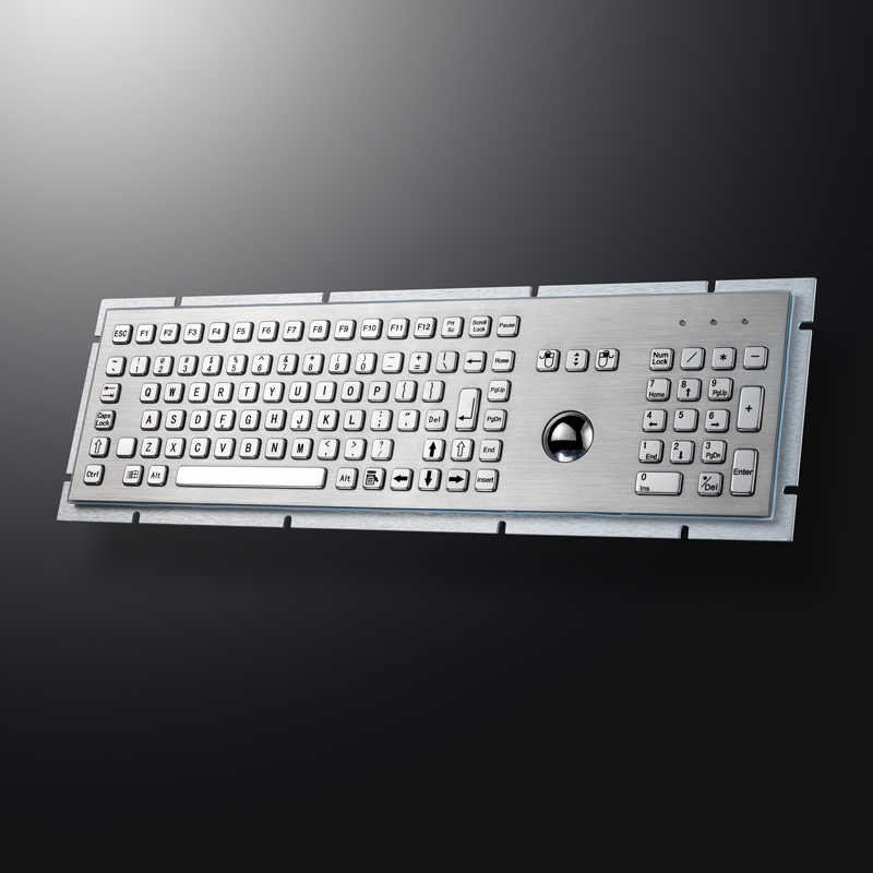 D-8605 Full Size Industrial Trackball Metal Keyboard With 103 Keys integrated 38mm mechanical trackball and numeric keypad