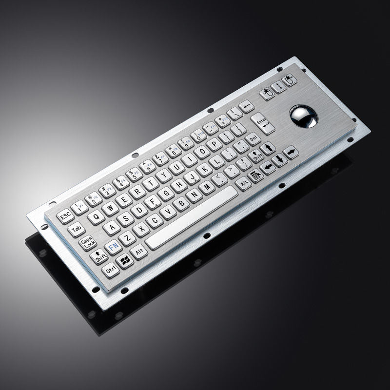 D-8635G-S Rugged IP65 Waterproof Panel Mount USB Wired Stainless Steel Industrial Metal Keyboard With Steel Trackball