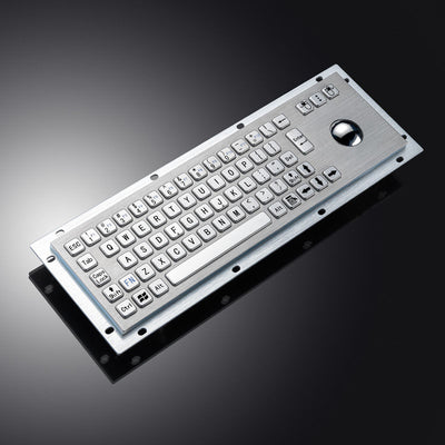 D-8635G-S Rugged IP65 Waterproof Panel Mount USB Wired Stainless Steel Industrial Metal Keyboard With Steel Trackball