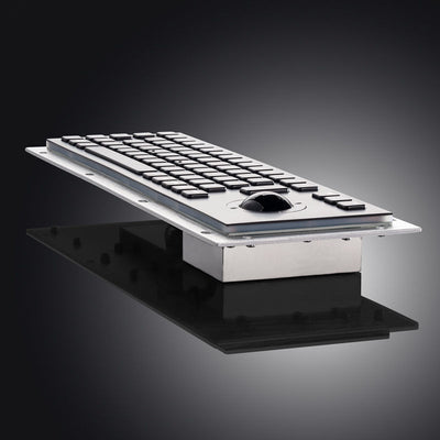 D-8635G-B Black Stainless Steel Rugged Panel Mount Industrial Metal kiosk keyboard With Roller ball For Floor Mount Kiosk