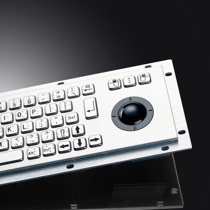 D-8635G-M USB Interface Rear Panel Mount Industrial Metal Braille Stainless Steel Keyboard With Trackball For Self-service Kiosk