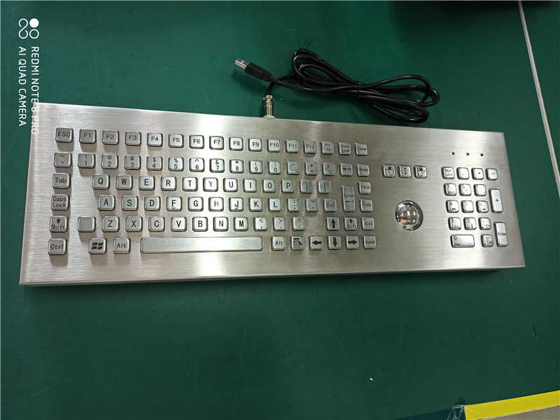 D-8605 DESK 106 Keys USB PS2 Desktop Stainless Steel Industrial Keyboard With 38MM Mechanical Trackball And Numeric Keypad
