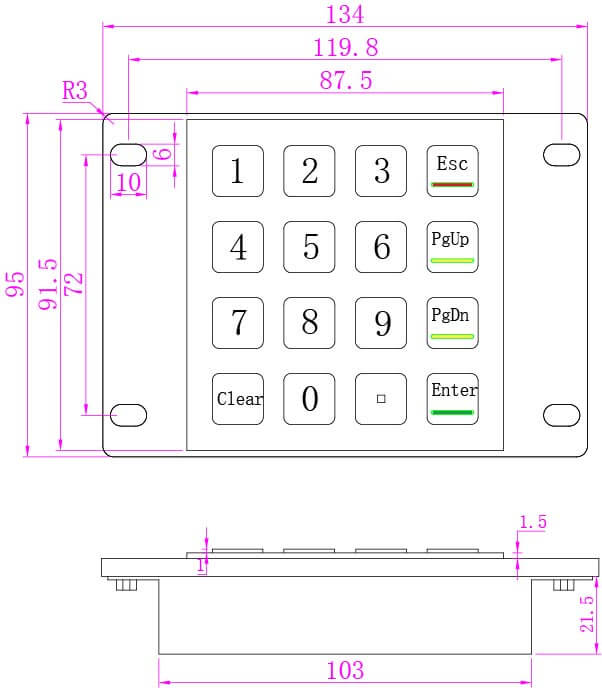 D-8203B 4x4 IP65 Stainless Steel Numeric Metal Keypad With Waterproof Silicone Cover For Outdoor Self-service Car Washing Machine