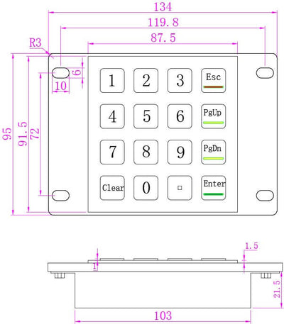 D-8203B 4x4 IP65 Stainless Steel Numeric Metal Keypad With Waterproof Silicone Cover For Outdoor Self-service Car Washing Machine