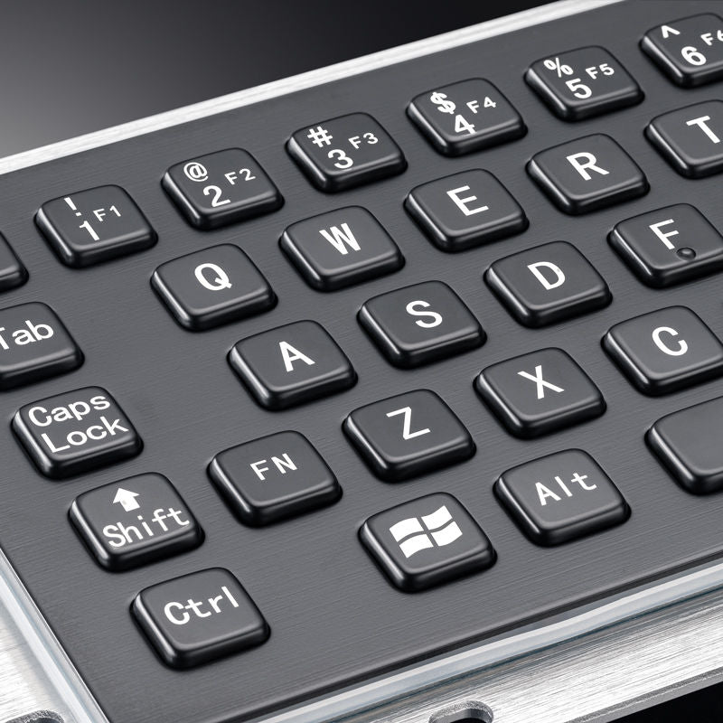 D-8601B 65 Keys Vandal Proof Panel Mount Industrial Stainless Steel Metallic Keyboard In Black With F1-F12 For Self-Service Kiosk