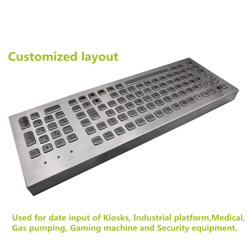 D-8625DESK 103 Keys Full Size Customizable Layout Industrial Metal Kiosk Keyboard Desktop Compact Stainless Steel Keyboard with FN Keys
