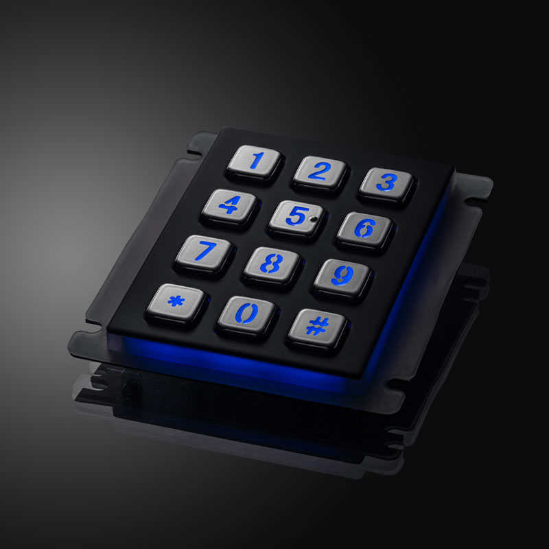D-8208J-2-B-BG IP67 Waterproof 12 Keys 3X4 Industrial LED Backlight Metal Numeric Keypad For Smart Locker Access Control