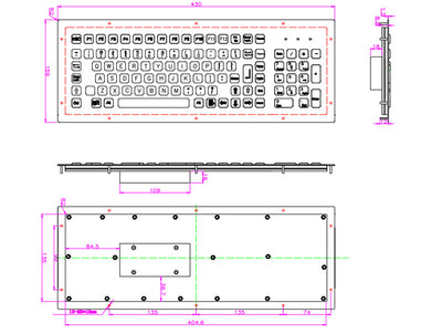 D-8625A 103 Keys Front Panel Mount Industrial Metal Keyboard with Number Keypad