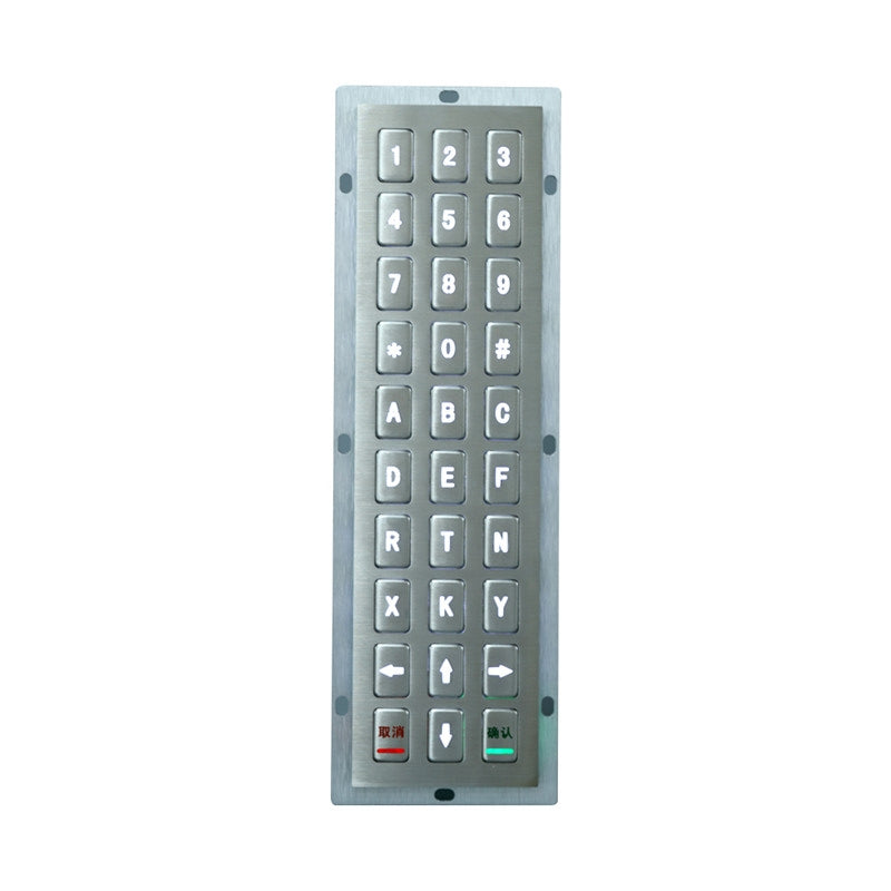 D-8954 Backlight 30 keys Rear Panel Mount Stainless Steel Industrial Metal keypad With Backlight