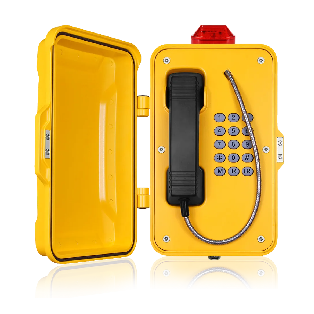 Weatherproof telephone with LED lamp