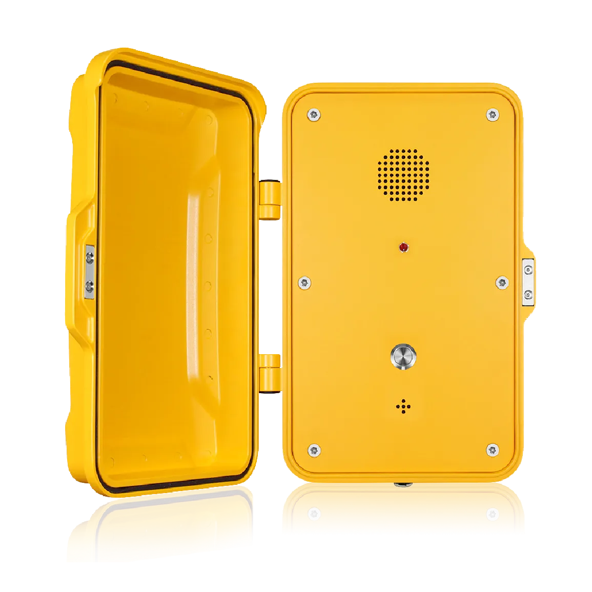 Hands-free weatherproof telephone with a door