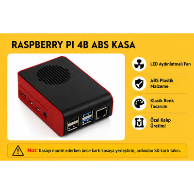 Raspberry Pi 4B ABS LED Fan Cooling Case — Black / Red
