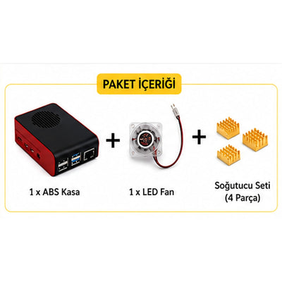 Raspberry Pi 4B ABS LED Fan Cooling Case — Black / Red