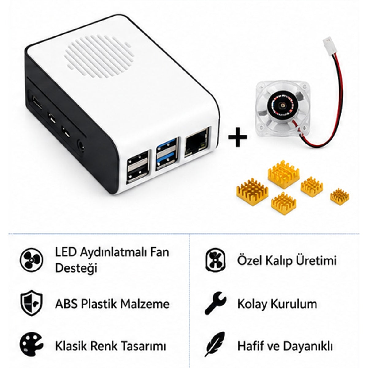 Raspberry Pi 4B ABS LED Fan Cooling Case — White / Black