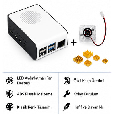 Raspberry Pi 4B ABS LED Fan Cooling Case — White / Black