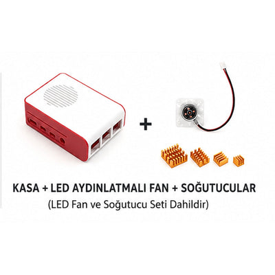 Raspberry Pi 4B ABS LED Fan Cooling Case — White / Red