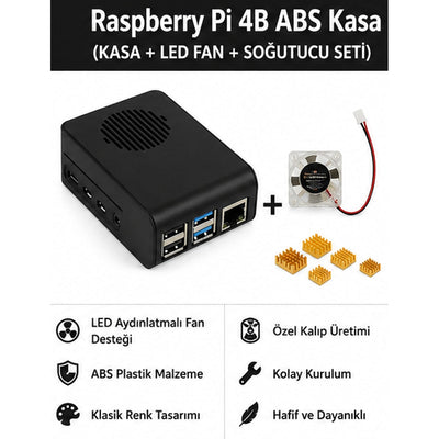 Raspberry Pi 4B ABS LED Fan Cooling Case — Black